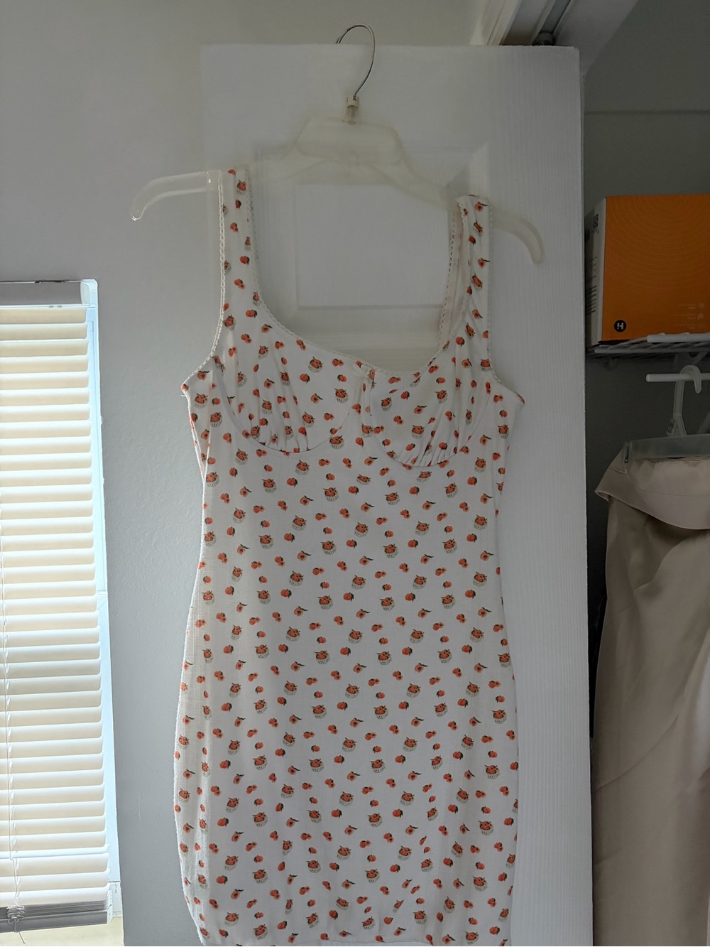 White Floral Tank mini Dress with Orange Rose Print